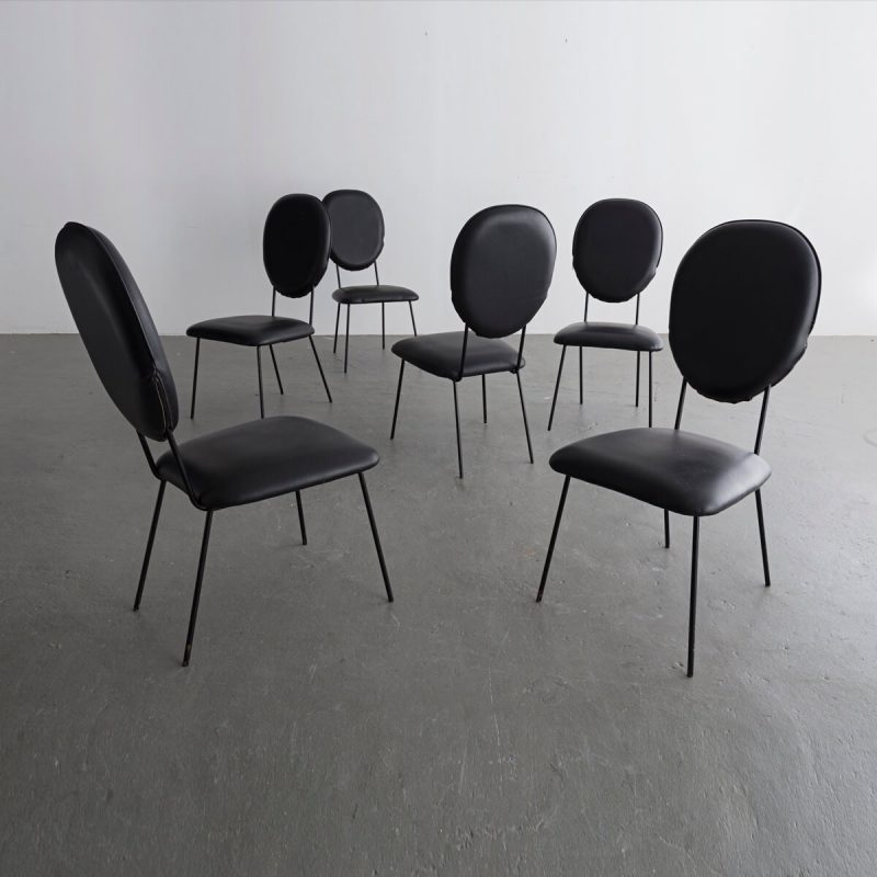 Set of six chairs with black upholstered seats